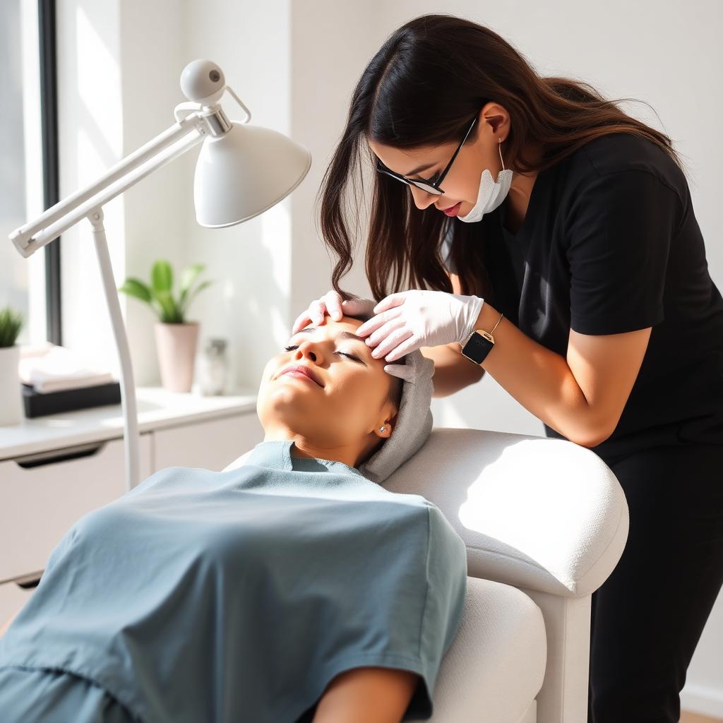 Esthetician performing facial treatment
